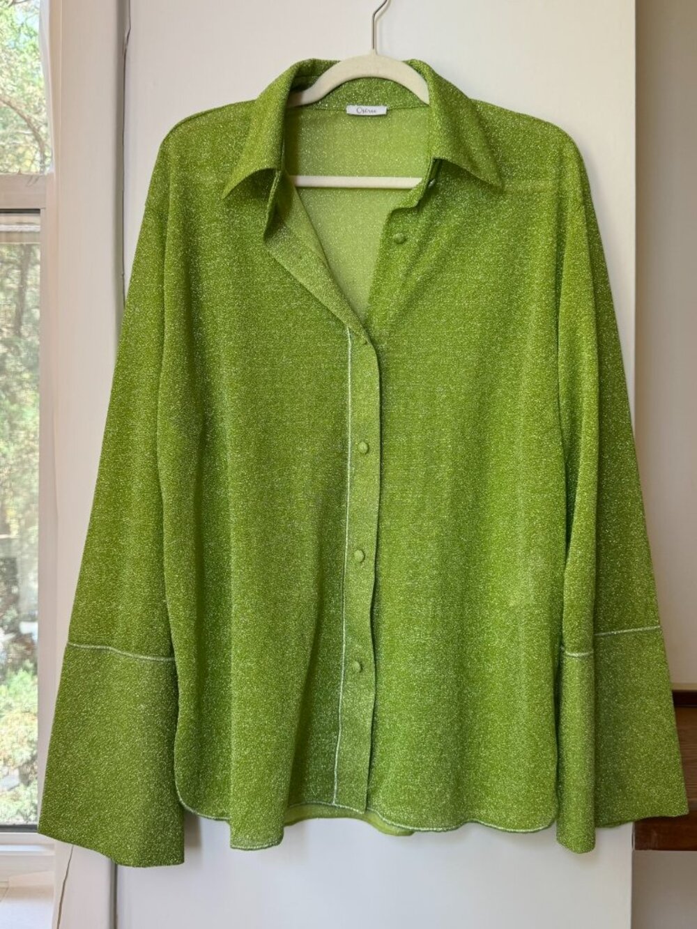 Oseree Lumiere Long Sleeves Shirt in Sparkle Lime Green M/L